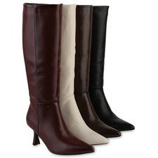 Damen Klassische Stiefel Spitze Basic Stiletto Leder-Optik 841811 Schuhe 