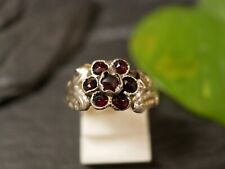 Hübscher Silber Ring Granat Rot Biedermeier Antik Blume Blüte