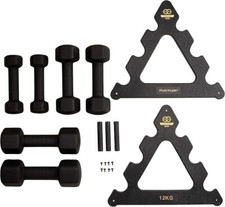 Kurzhantel Set Schwarz Gusseisen mit Rack Fitnesstraining 6er-Set 1-3kg- Tunturi