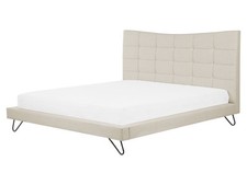Polsterbett beige Leinenoptik mit Lattenrost 160 x 200 cm hohes Kopfteil Lannion