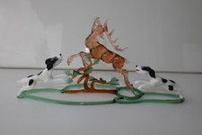 Selten Art Deco Glasfigur Hirsch Hunde Jagdhund mundgeblasen Lauscha Bimini Glas