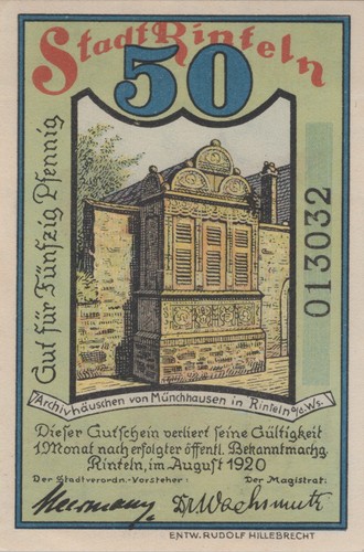 Rinteln notgeld 1920 - 50,