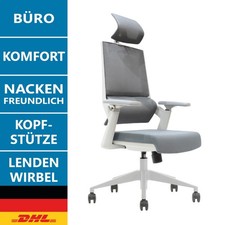 Ergonomischer Bürostuhl hellgrau Business Chair Kopfstütze Lendenstütze Office