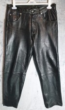 Vintage schwarze Lederhose W32 L30 weiche Narbung hoher Bund Markenlos Rocker 