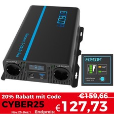 EDECOA 2000W/4000W 12V zu 230V Reiner Sinus Wechselrichter Spannungswandler WR