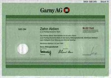 GARNY AG 1984 Mörfelden Walldorf Gunnebo Schweden Tresore 500 DM De La Rue plc.