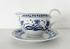 Kahla DDR Vintage Porzellan Sauciere Soßenterrine mit Unterteller Zwiebelmuster