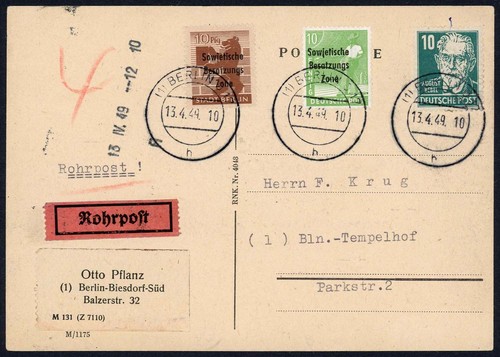 Sbz rohrpost postkarte berlin - sbz, rohrpost-postkarte