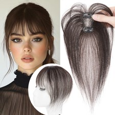 Clip in Pony Remy Echthaar Fransen Vordere Haarteil Haarverlängerung Luft Bangs