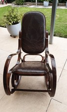 Schaukelstuhl Schwingsessel M41 aus Holz Walnuss Patchworkleder dunkelbraun 