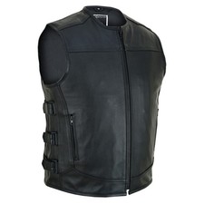 Herren Lederweste Kutte Rind Leder Motorrad Biker Club Weste Schwarz