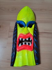 Holzmaske UV Deko 39x16 cm Schwarzlicht aktiv Goa Psytrance Party Dekoration
