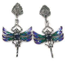 925Silber OHRRINGE HÄNGER Echte Edelsteine Saphir, Emalierung Vergoldet,Markasit