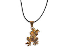 Leder Halskette 40 - 75cm mit Frosch Anhänger 37 x 22mm in Gold (1509L)