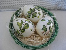 antikes Osternest mit 3 großen Eiern  ~ Vintage bemalt ~ Shabby chic - Osterkorb