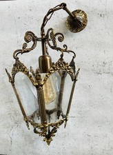 Hängelampe Antik / Messing Laterne / Hängeleuchte / mit 5 Gläsern / Kabel neu /