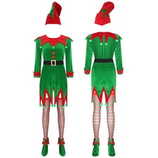 Damen Weihnachtself Kostüm Weihnachten Elfenkostüm Komplett Set Karneval Outfit