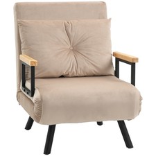 Schlafsessel, Einzelsofa mit Bettfunktion, Relaxsessel mit Rückenkissen Beige