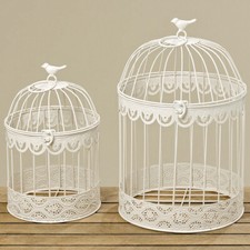 Deko Vogelkäfig weiß rund Metall (390350) Gartendeko Dekokäfig
