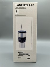 IKEA LÅNESPELARE Becher mit Deckel und Trinkhalm schwarz