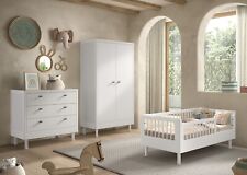 Set Juniorbett Wickelkommode Schrank Kinderzimmer Babyzimmer Buche massiv Weiß