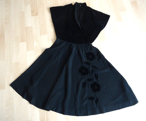 Vintage damen samt - taft, kleid