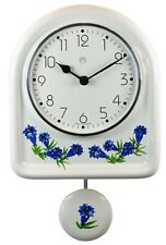 Pendeluhr Küchenuhr  Enzian  Wanduhr Quarz-Uhr Wohnraumuhr Keramik-Uhr weiß