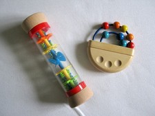 2tlg. Set Holzspielzeug für Baby u. Kleinkind, Greifling, Regengeräusch