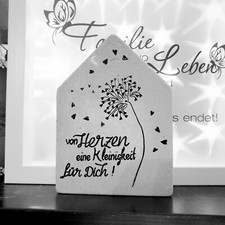 Beton Deko Haus Handarbeit für drinnen & draußen beschriftet mit Spruch Geschenk