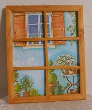 selbstgestaltetes Bild mit Holzrahm 26,5x33cm "Am Fenster"Serviettentechn-UNIKAT