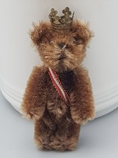 SCHUCO alter Miniatur TEDDY Berliner Bär Mohair braun gegliedert ca. 7,5cm Krone