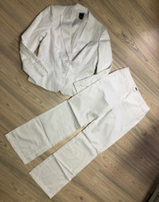 ESPRIT Collection Damen Hosen Anzug Weiß Hose fit London Gr. 38 Blazer Gr. 40