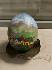 Straußenei handbemalt mit Keramikschale