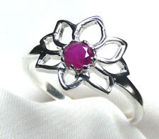 🌸 Lotus-Ring Rubin  925 Silber🌸 facettierter, runder Edelstein Magenta NEU 🌸