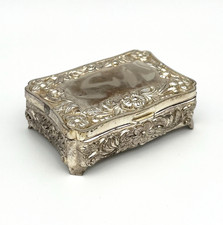 Vintage Pillendose Antik Schmuckschatulle Silber Blumen Kästchen Dose RAR #3424
