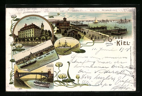 Lithographie kiel schloss - lithographie, kiel,