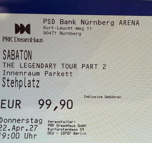 Tickets sabaton nürnberg - tickets,