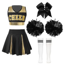 DE Cheerleader Kostüm Mädchen Cheerleadering Outfits mit Rock Pompons und Socken