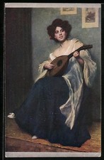 Ansichtskarte Junge Frau spielt ein Lied auf ihrer Laute 