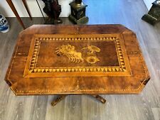 ANTIKER BEISTELLTISCH ITALIEN UM 1850 NUSSBAUM MARKETERIE INTARSIENBILDER