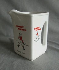 Alter Krug Kanne Johnny Walker Scotch Whisky Keramik Weiß 4-eckig Werbung 