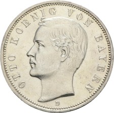 Bayern 5 Mark König Otto 1891 D Silber #1511 / Erhaltung !!!