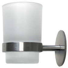 Zahnputzbecher mit Halter Edelstahl Glas Zahnbürstenhalter Wand  Klebe Montage