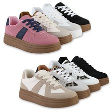 Damen Plateau Sneaker Schnürer Basic Freizeit Schnür 841532 Schuhe 