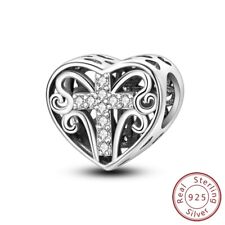 MULA Frauen Solid 925 Sterling Silber DIY Charm CZ Hohle Liebe Kreuz Für Armband