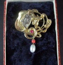 Jugendstil Brosche im Etui -