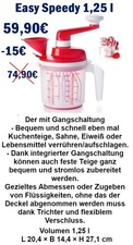 Tupperware Easy Speedy 1,25l Easy Mix 2Stufen NEUES MODELL Eischnee Sahne Eiweiß