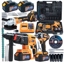 MEGA Akku-Werkzeugset 3in1 21V Schlagschrauber Schlagbohrhammer Winkelschleifer