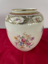 Vintage Seltmann Weiden Vase 17 cm Porzellan-Vase, beige, Blumen, Goldrand