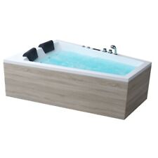 Whirlpoolwanne 180x130 cm weiß Holz-Schürze Whirlpool Badewanne Eckbadewanne 